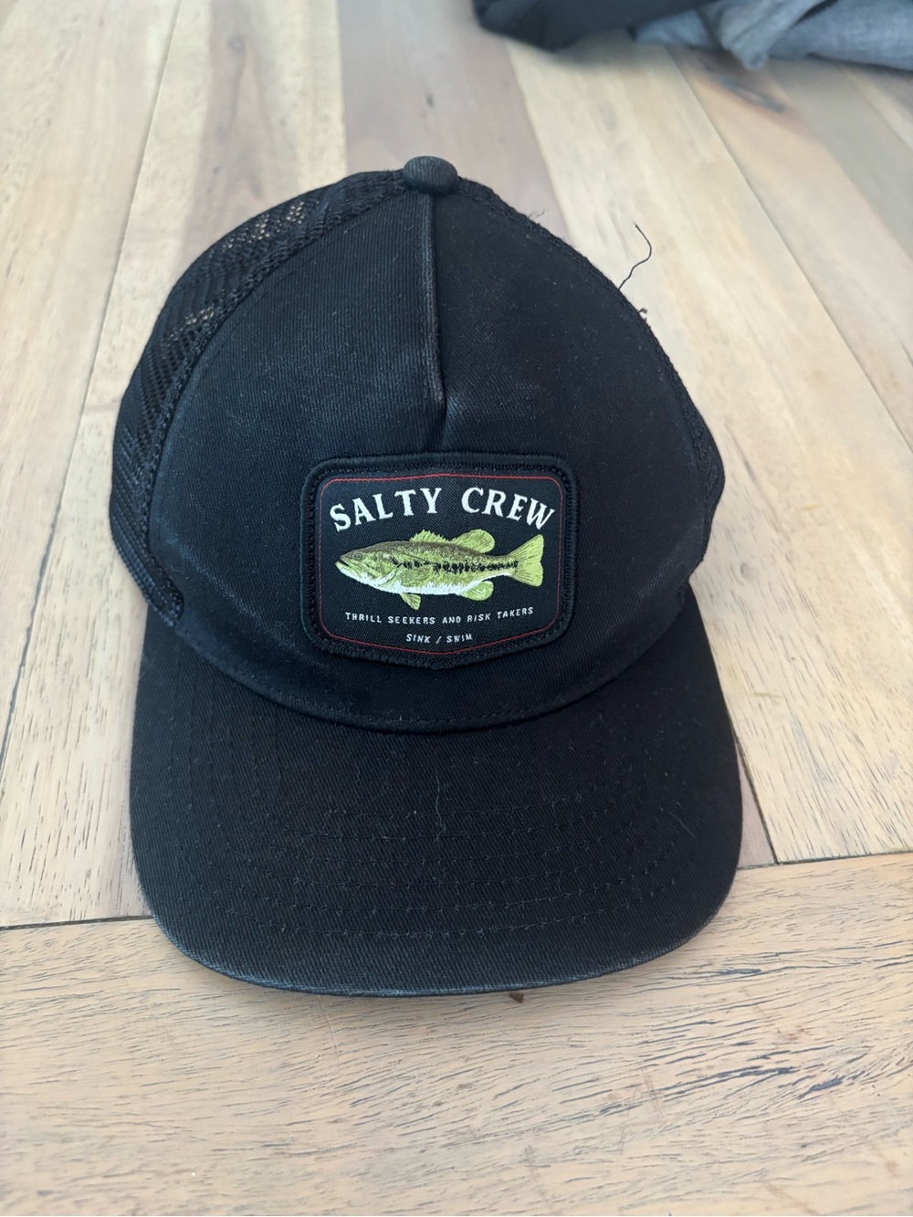 Salty Crew Black Cap with Green Fish Patch